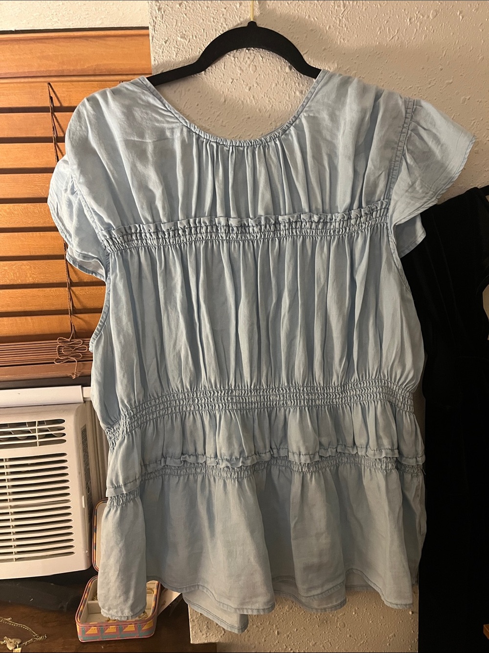 Time and Tru Light Blue Smocked Peasant Tunic
